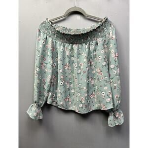 Wild Blue Sadie Robertson Blouse Womens Large Off-Shoulder Smocked Floral